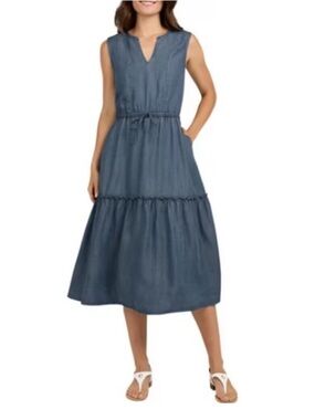 Lands End Chambray Sleeveless Midi Tiered Dress XL